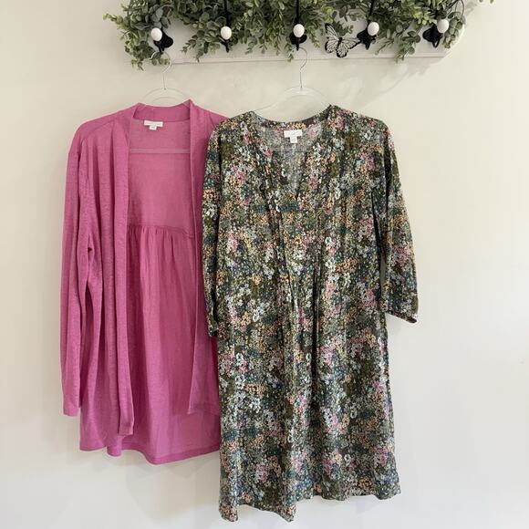 J. Jill Dresses & Skirts - J. Jill Pink Floral Dress And Linen Cardigan Set Medium PB